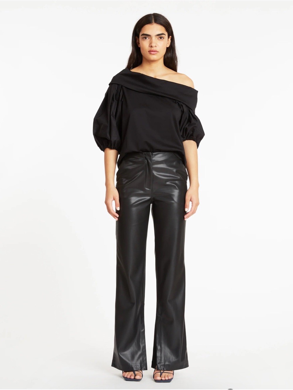Tanya Taylor Black Georgia Off-The-Shoulder Asymmetric Puff Sleeve Top